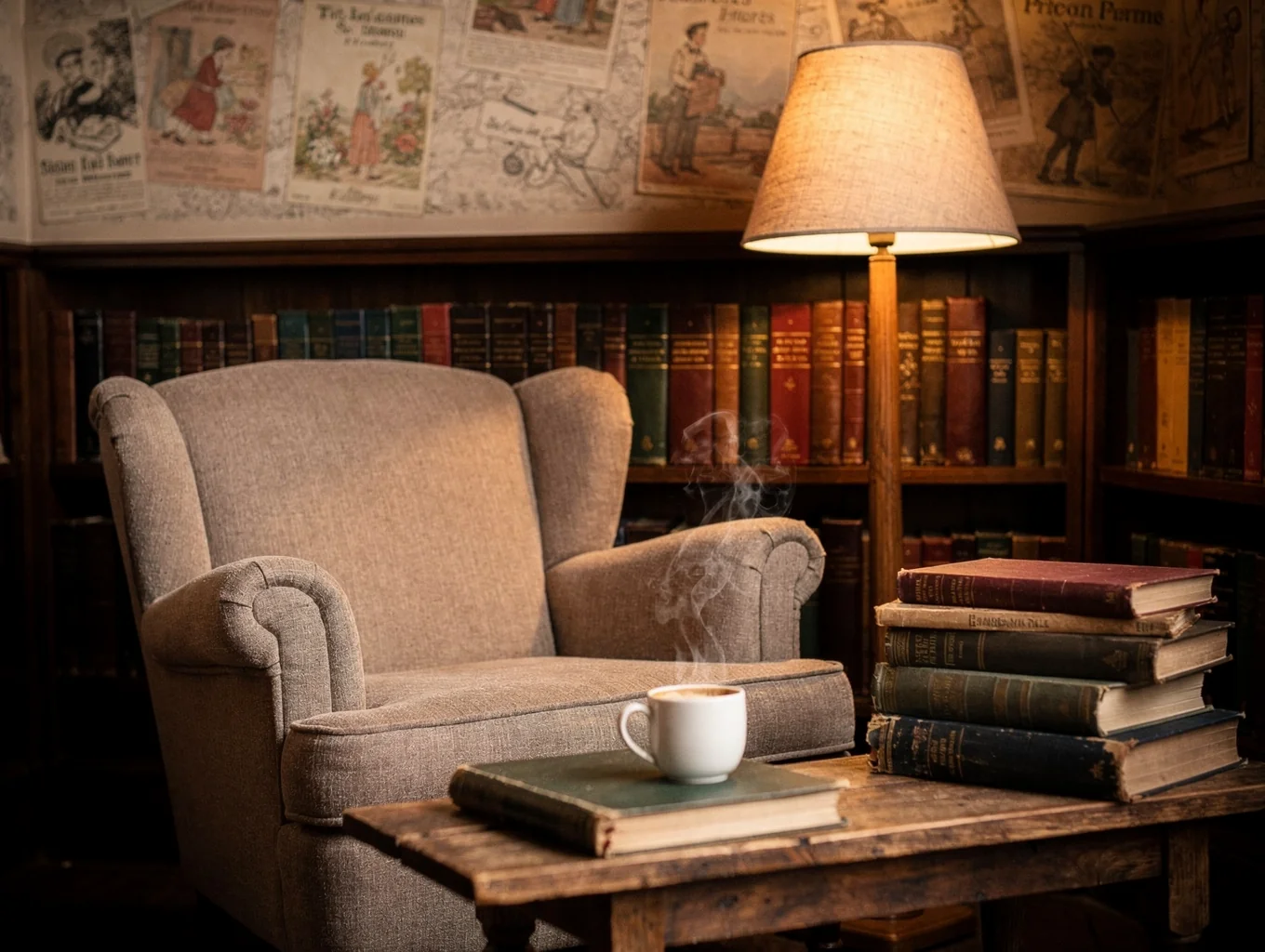 Cozy corner seating area with warm ambient lighting
