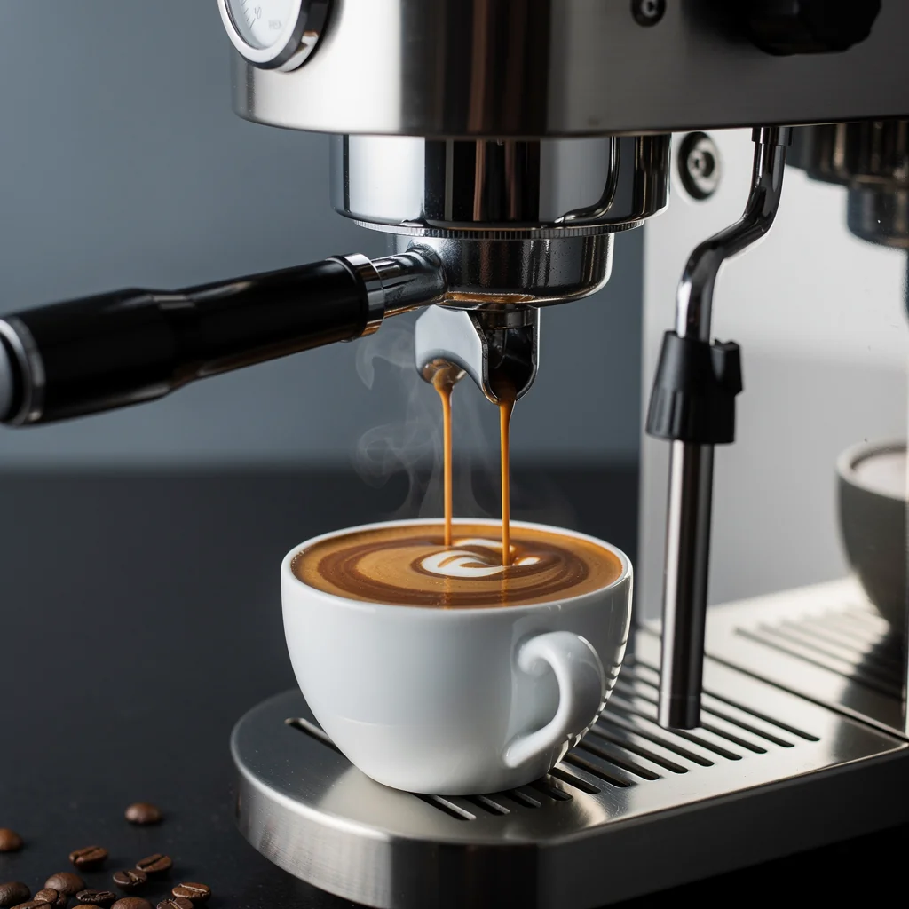 Professional espresso machine releasing steam