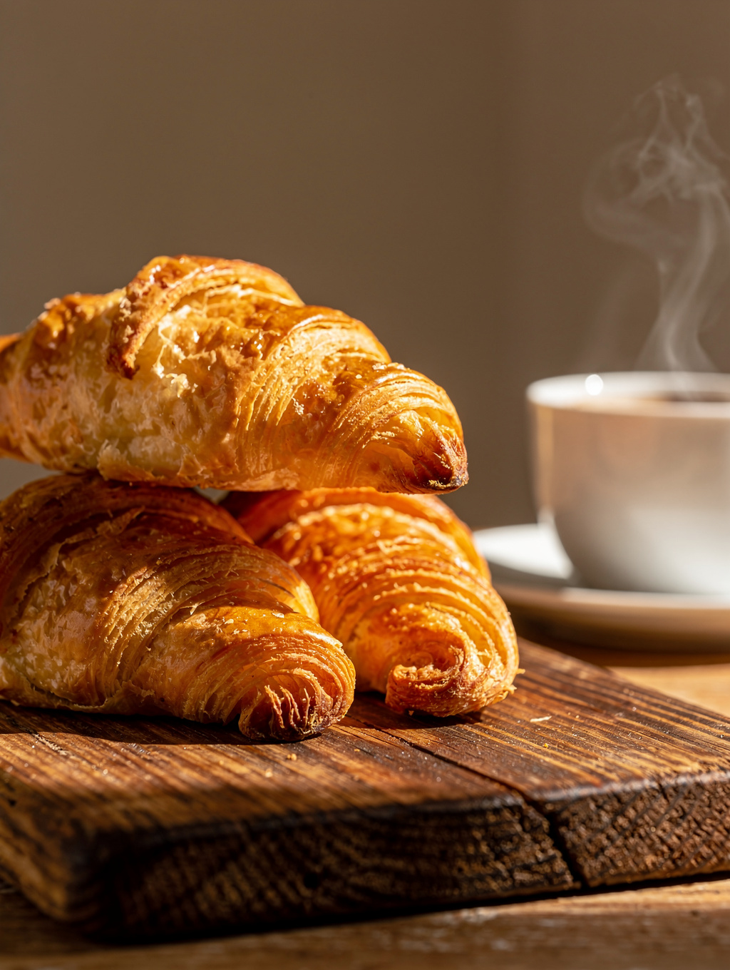 Tray of golden brown croissants fresh from the oven
